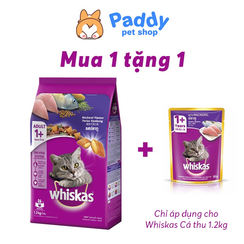 Hạt Whiskas Cho Mèo Lớn Vị Cá Biển, Cá Thu, Cá Ngừ