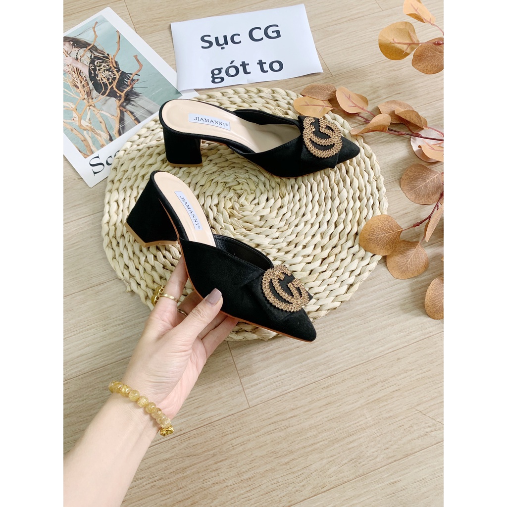 (S155) Guốc SỤC CG GÓT TO tag khuy vàng 7 phân (VNXK)