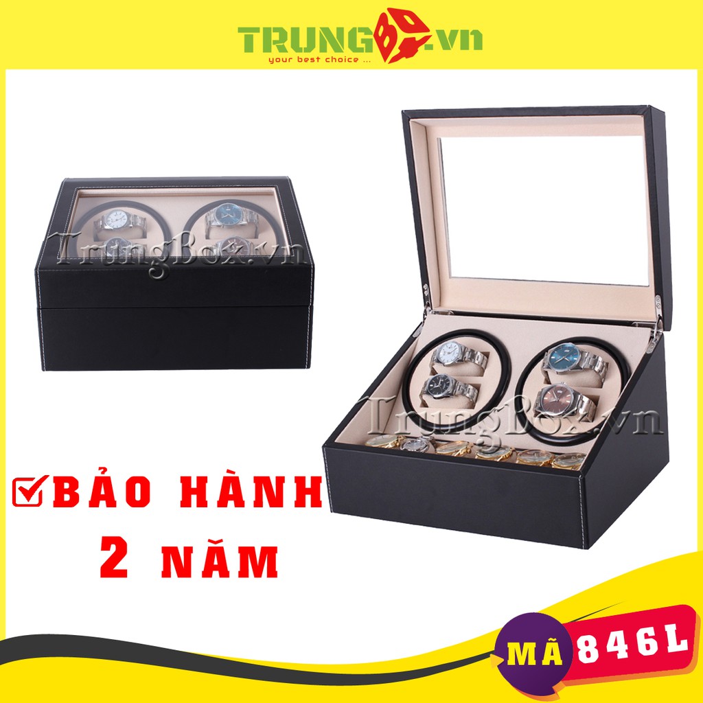 Hộp Lắc Đồng Hồ Cơ 4 Xoay 6 Tĩnh Vỏ Da Đen - Mã 846L