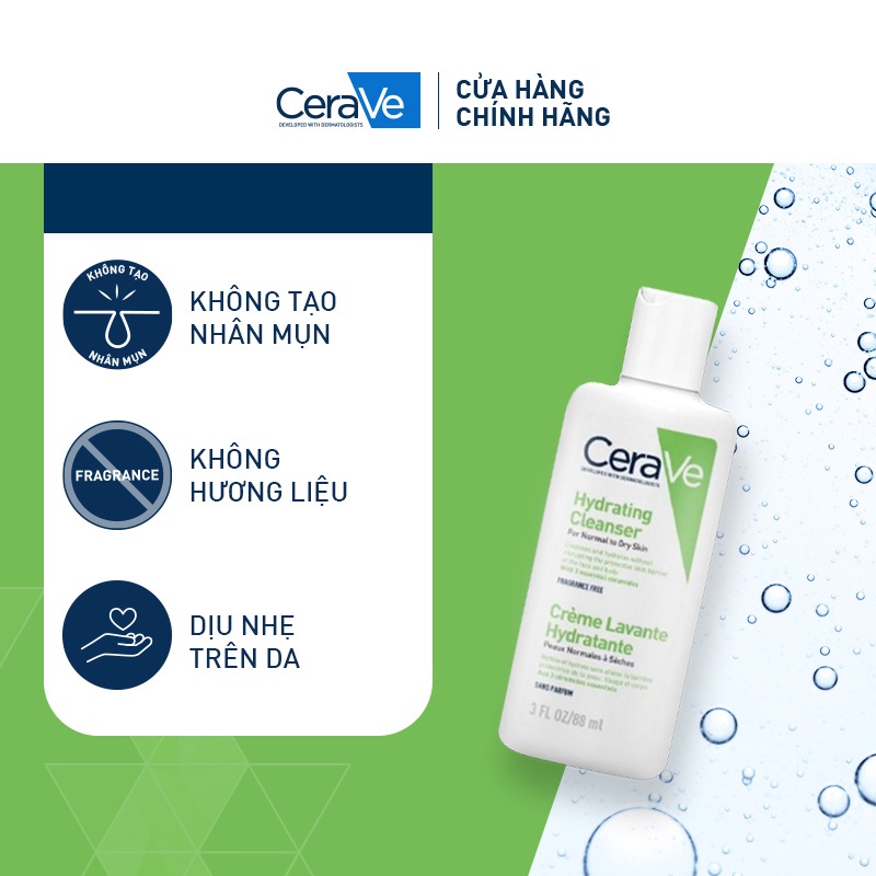 Sữa rửa mặt giúp sạch sâu cho da thường, da khô CeraVe Hydrating Cleanser 88ML
