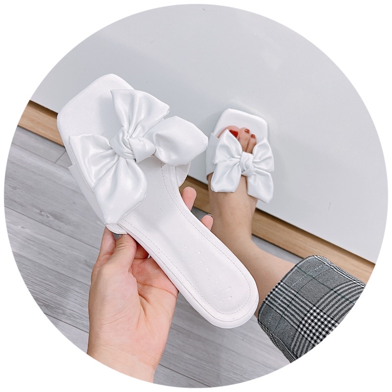 Dép nữ cao gót , Guốc quai nơ 4 cánh gót 3p nữ tính dễ đi