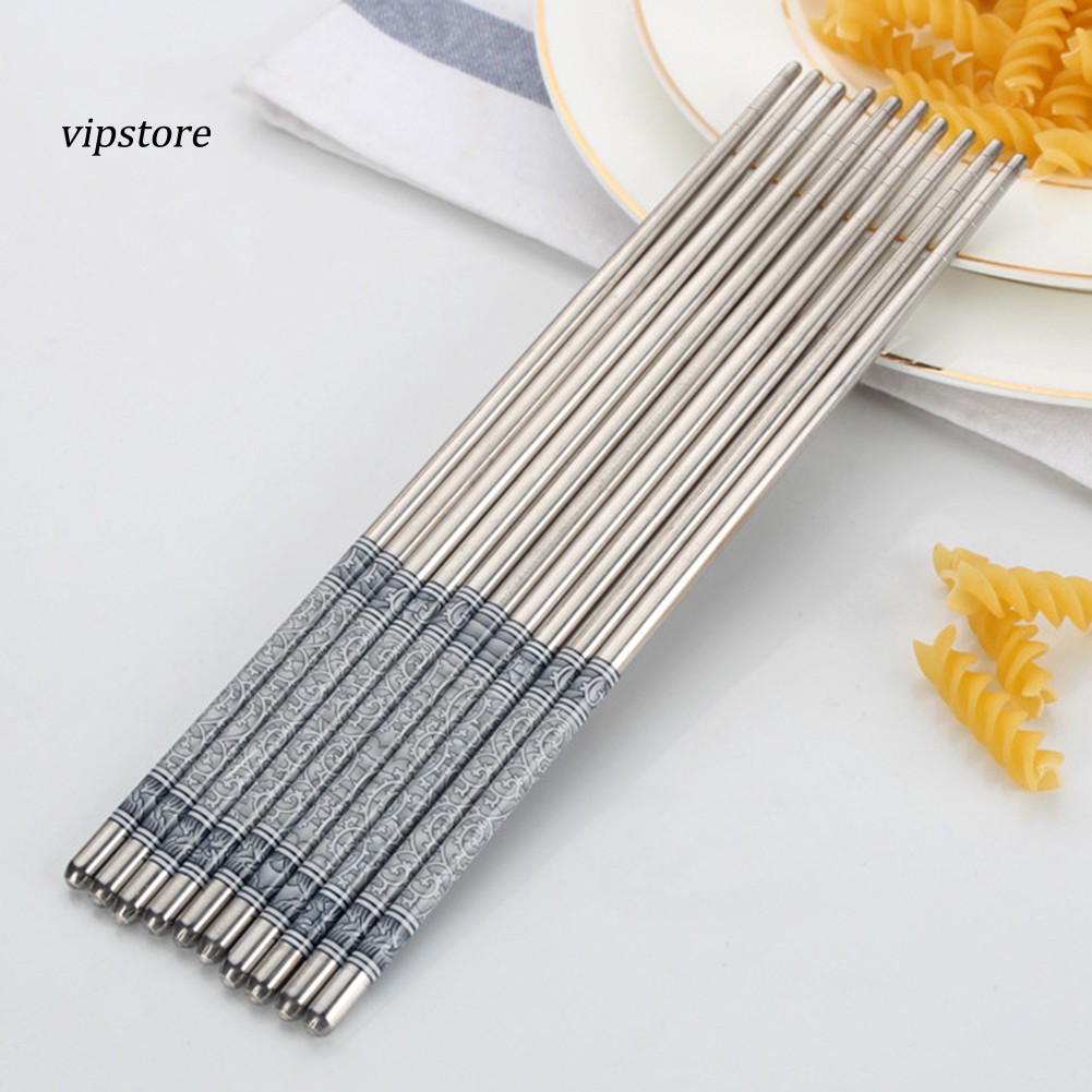 Set 3 Đôi Đũa Chống Trượt Bằng Thép Không Gỉ In Họa Tiết Hoa Có Thể Tái Sử Dụng