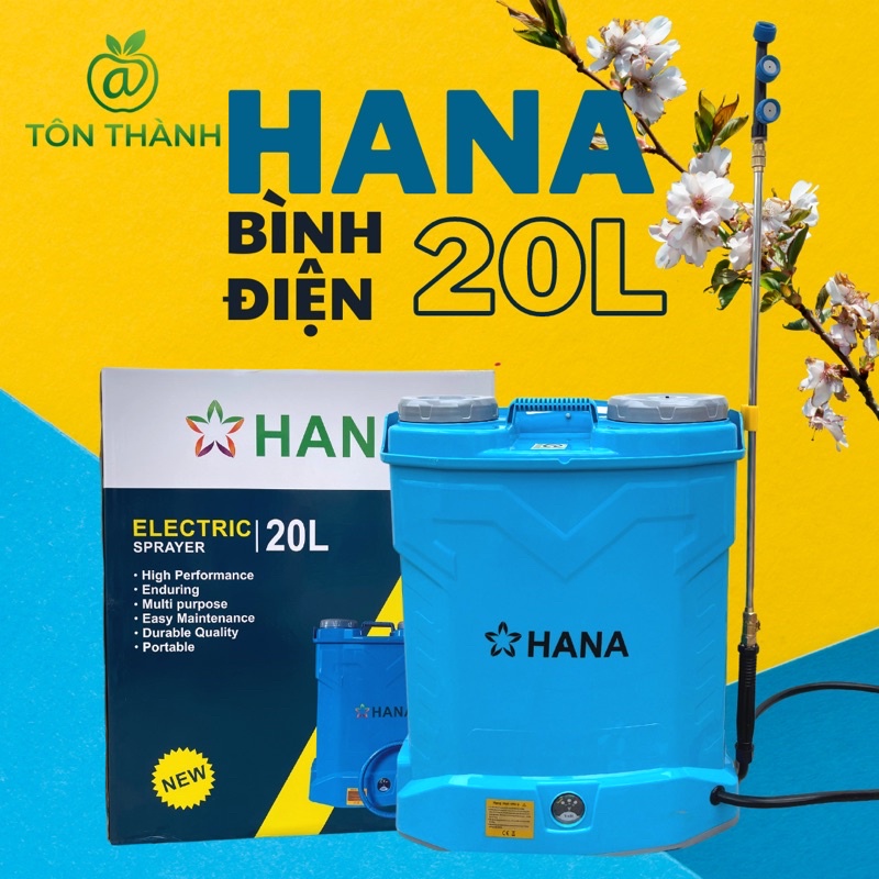 BÌNH XỊT ĐIỆN 20L HANA 12V8AH 12V12AH 1 BƠM HOẶC 2 BƠM PHUN THUỐC KHỬ KHUẨN TƯỚI CÂY