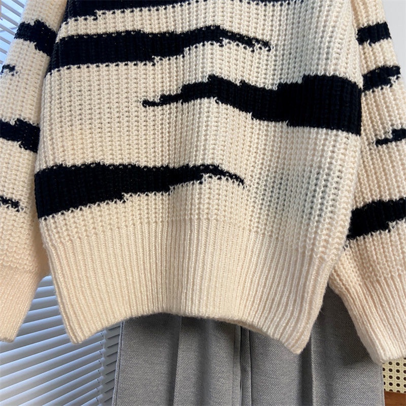 Áo Len Dài Tay Form Rộng Màu Sắc Tương Phản Thời Trang Dành Cho Nữ