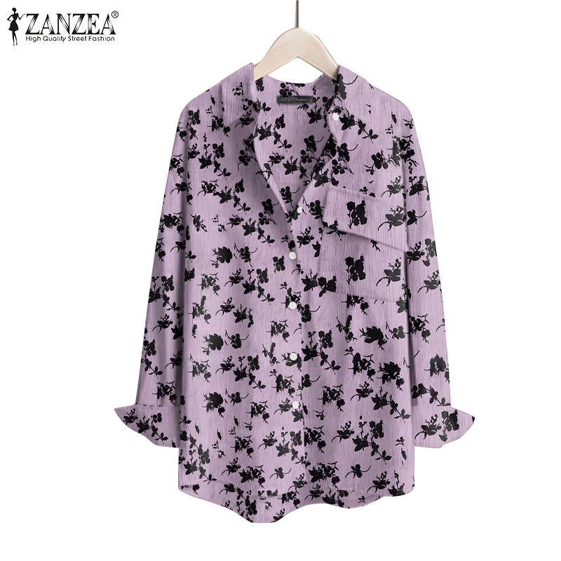 Zanzea Áo Sơ Mi Cổ Bẻ Dài Tay Có Túi In Họa Tiết Thời Trang Cho Nữ