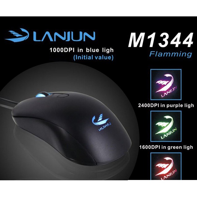 Chuột Máy tính có dây Lanjun M1344 USB Gaming (tự đổi màu led liên tục)