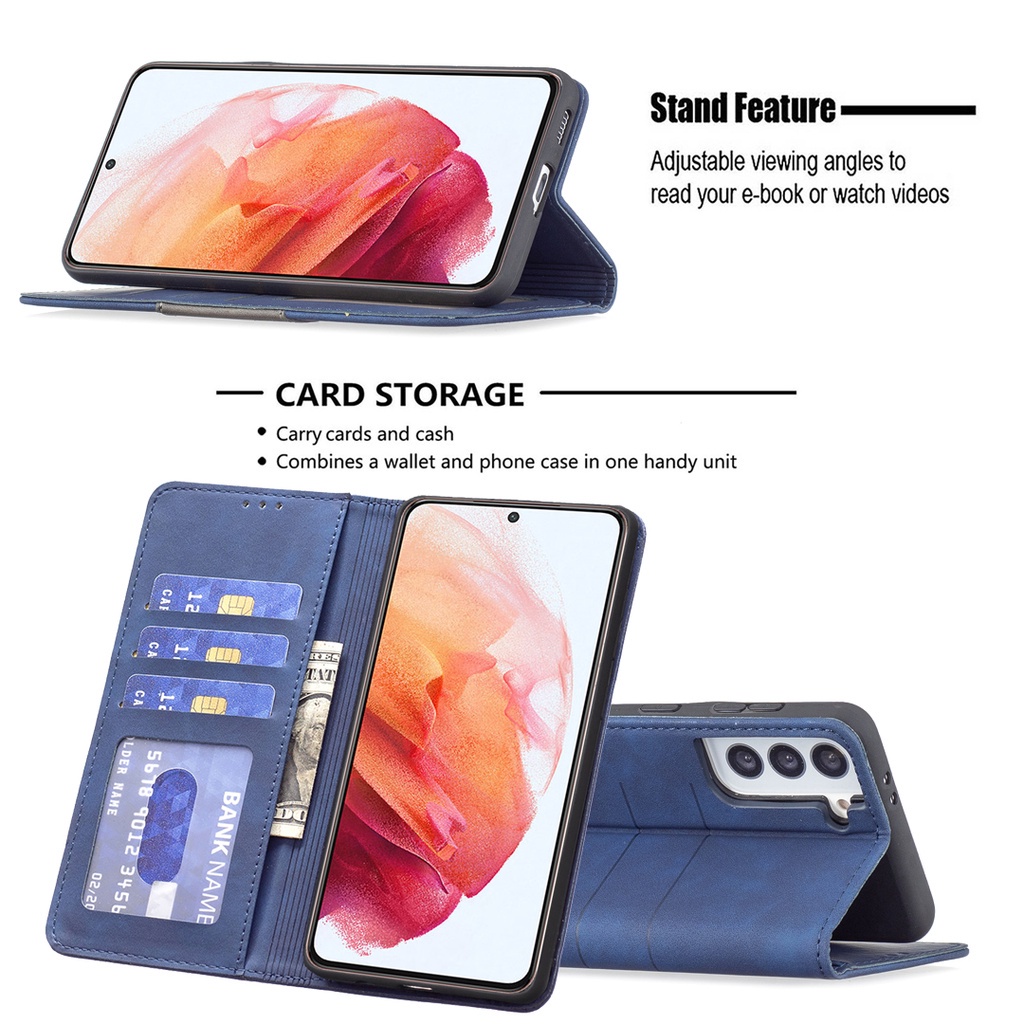 Ốp Bao Da PU Điện Thoại Kiểu Ví Gập Nam Châm Có Ngăn Thẻ Cho Samsung Galaxy S22 S21 Ultra S21 + S22 + S21 FE A03 Core A53 A33 5G