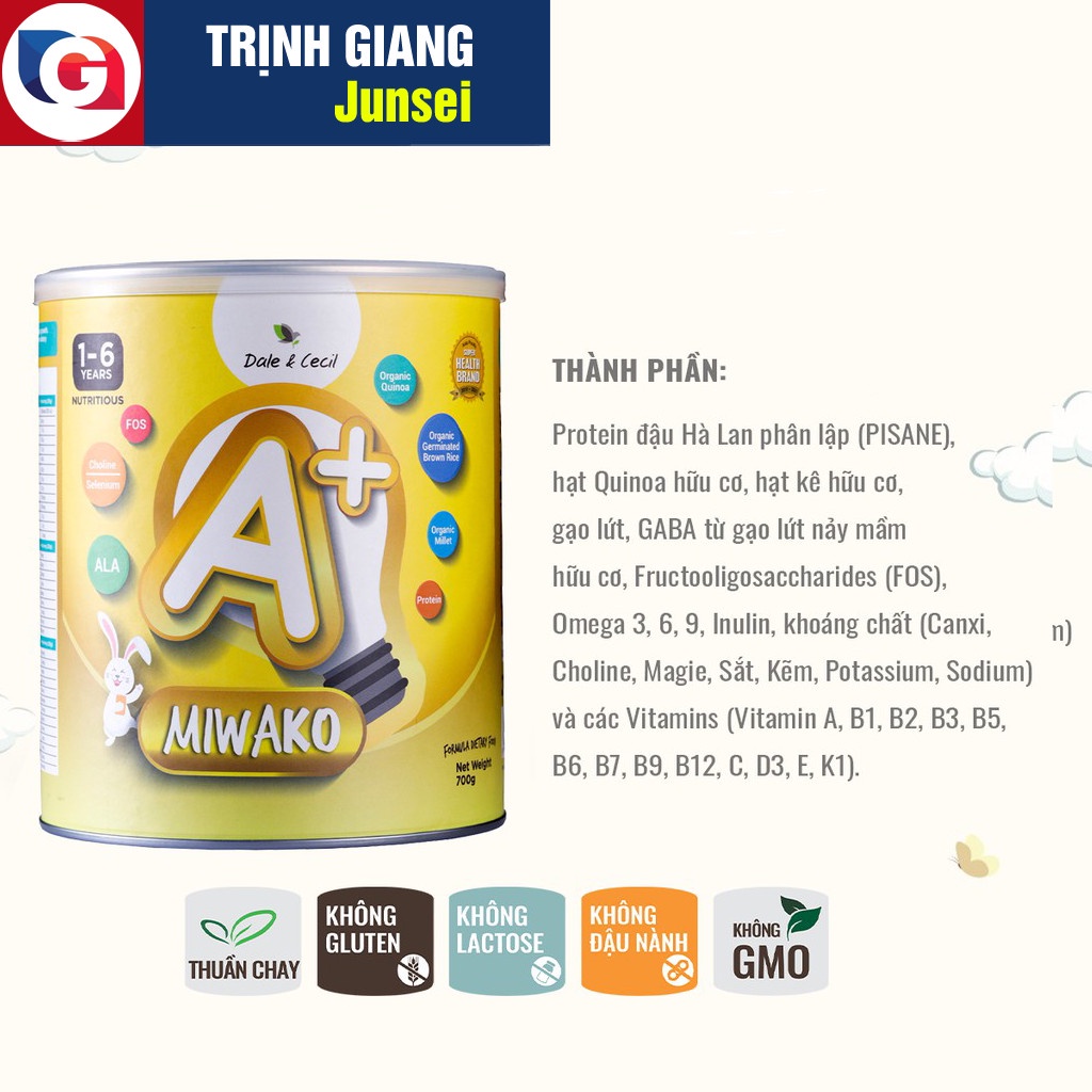 Sữa thực vật hữu cơ Miwako A+ - Hộp 700G - Nhập khẩu Malaysia - Cho trẻ dị ứng, tăng động, giảm chú ý, tự kỷ...