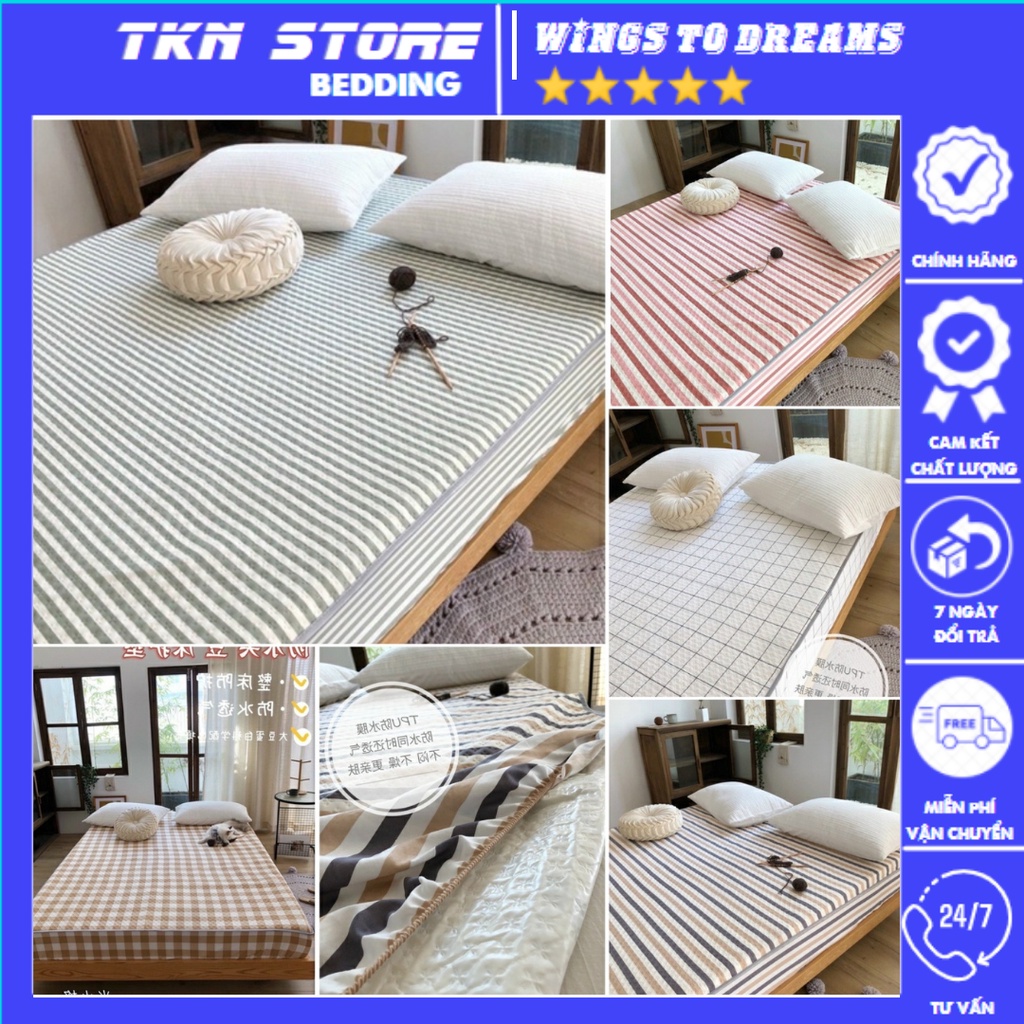 Ga Chống Thấm Trần Bông Xơ Đậu Nành Muji, ga giường Chống Thấm Nước Vượt Trội 100%, Sử Dụng 4 Mùa