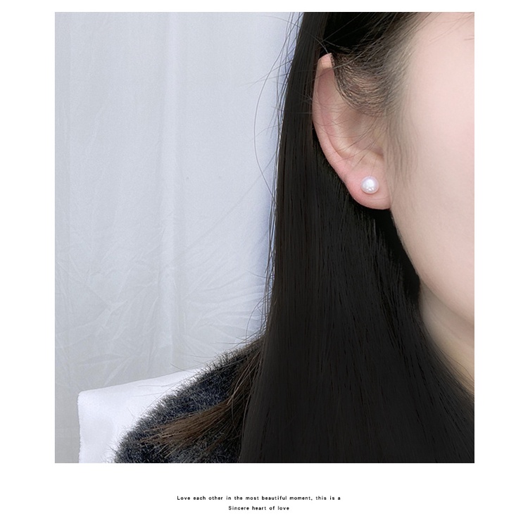 Bông Tai Bạc S925 Đính Ngọc Trai Giả Đơn Giản Thanh Lịch Cho Nữ