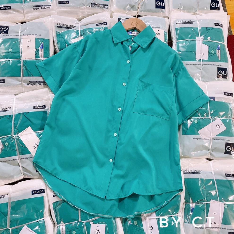 [NEW] Áo sơ mi nữ tay ngắn màu xanh, sơ mi công sở ngắn tay chất vải cotton mềm mịn đi học, đi làm
