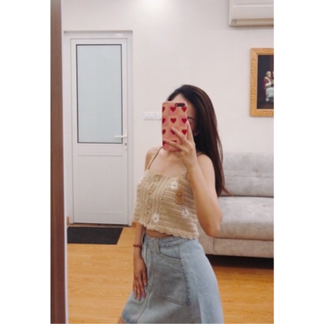 HIN Áo croptop hoa cúc handmade