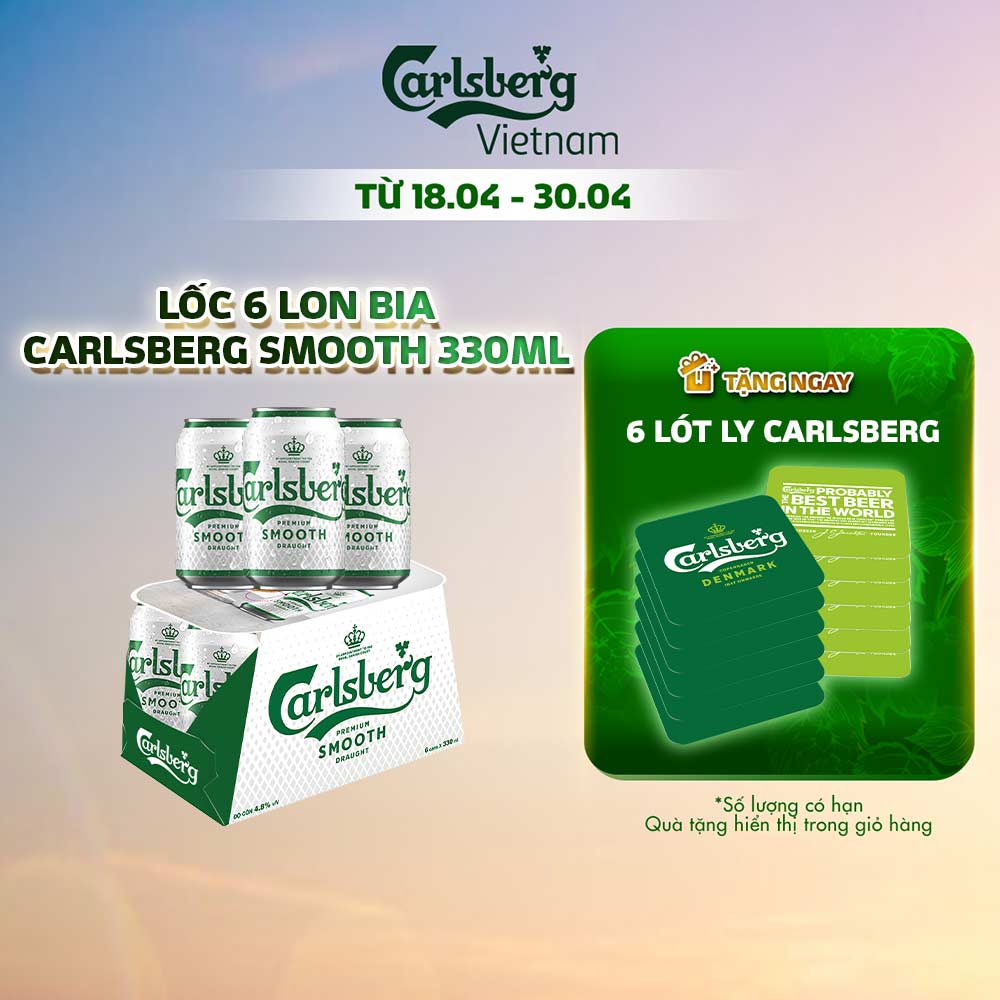 [Mã BMBAU50 giảm 7% đơn 99K] Lốc 6 lon bia Carlsberg Smooth 330ml