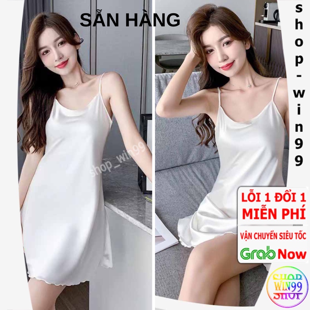 Váy ngủ hai dây lụa satin sexy cao cấp Đầm mặc nhà gợi cảm quyến rũ