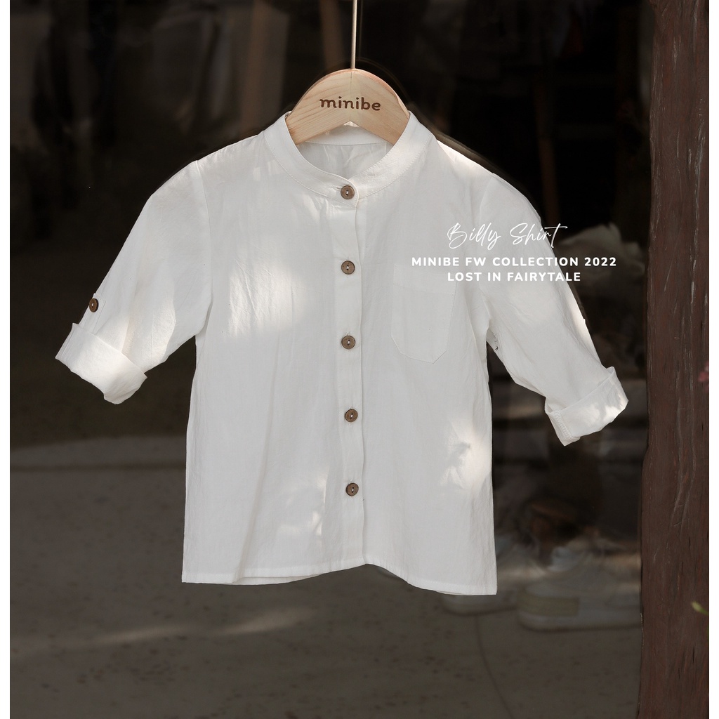 Áo sơ mi cổ trụ trắng trơn mix đồ cho bé trai từ 12m - 4y chất liệu thô cotton Hàn - Billy Shirt by Minibe