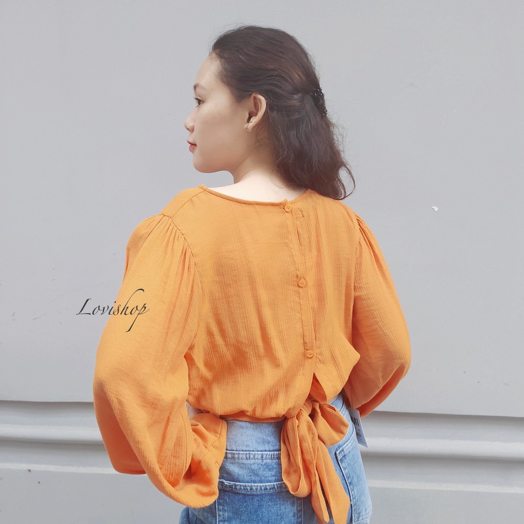 Áo croptop nơ sau tay dài nhiều màu Lovi