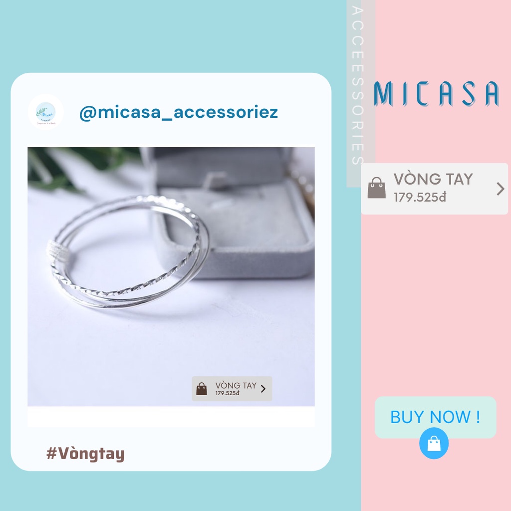 Vòng tay bạc 925 MICASA MI33, lắc tay bạc nữ cao cấp 3 lắc nhỏ trơn basic nhẹ nhàng