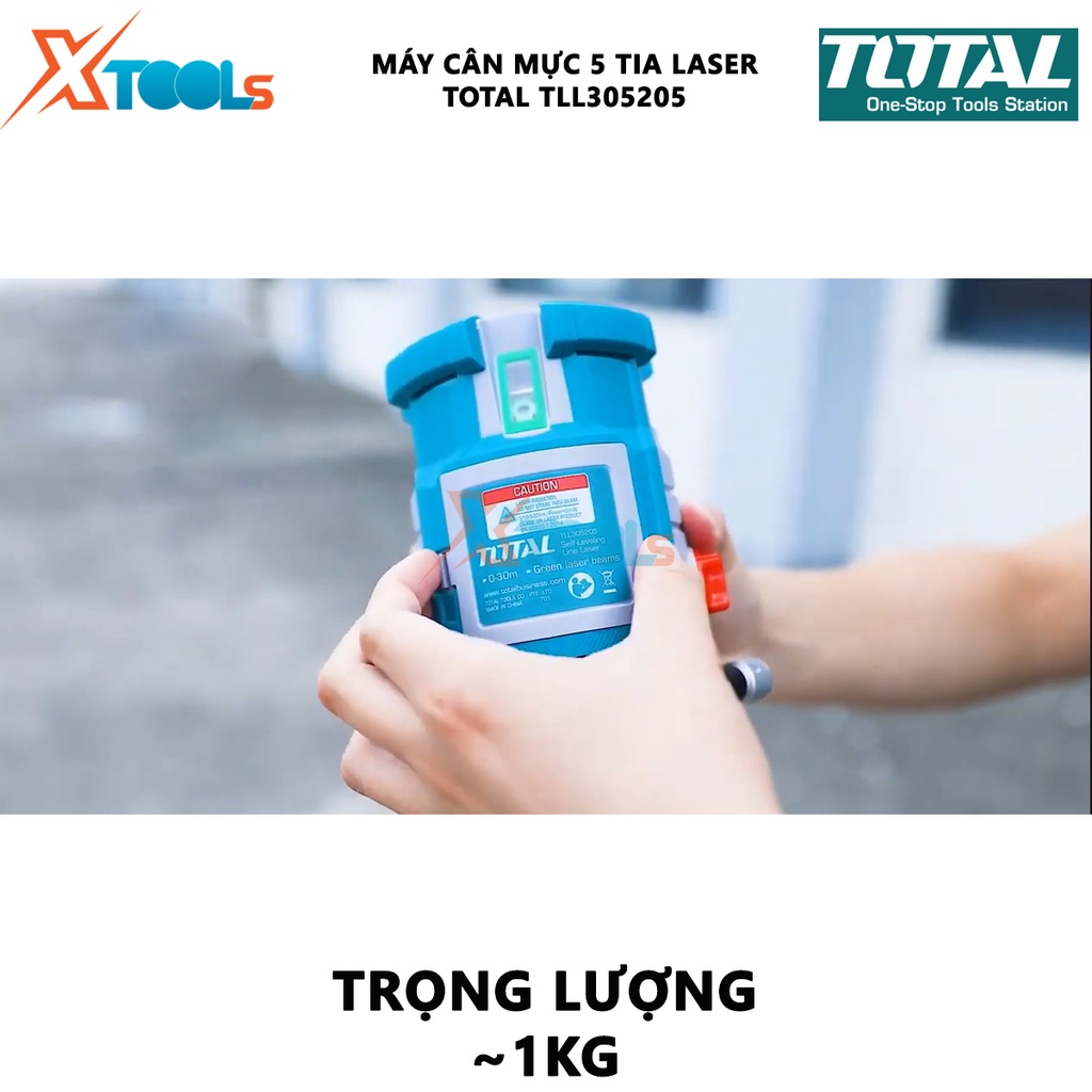 Máy cân mực 5 tia laser màu xanh TOTAL TLL305205 | Máy đo mức cân bằng 5 tia laser Phạm vi làm việc 0 ~ 20 m 1 tia ngang