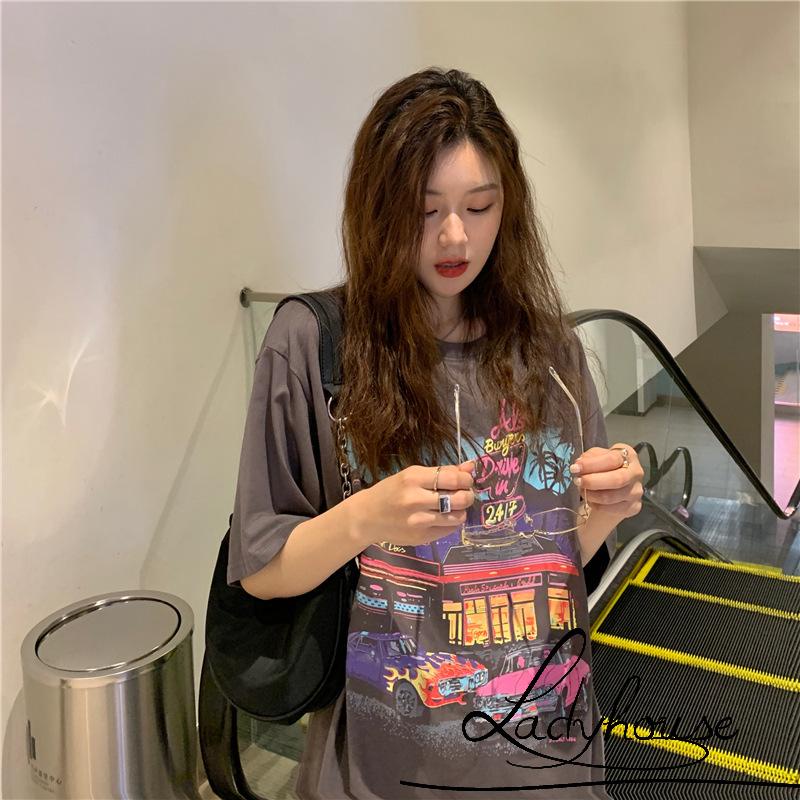 Áo thun tay lửng in họa tiết thời trang dành cho nữ