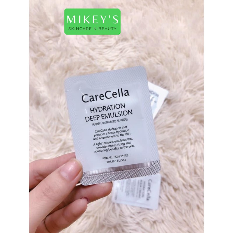 DƯỠNG DA mặt Carecella Mikeybeauty92 Sample sữa  Dưỡng Trắng Bảo Vệ hoàn hảo Hàn Quốc (set 10 gói)