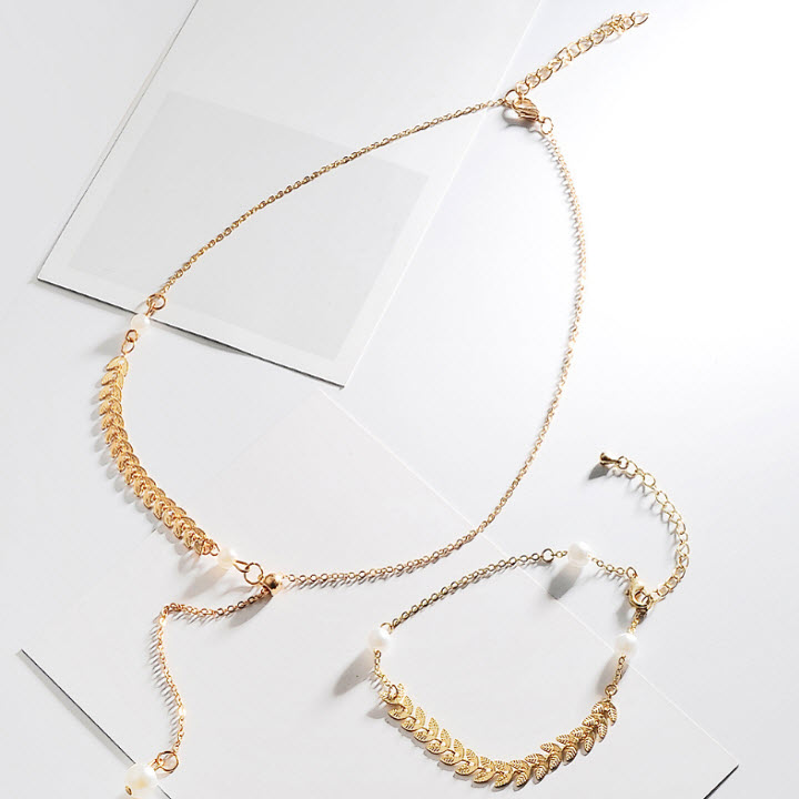 Bộ Trang Sức Nữ Bằng Titan Đẹp Giá Rẻ Bông Lúa Phối Hạt Ngọc - Đảm Bảo Không Đen, Không Rỉ Sét Vĩnh Viễn - 1 Dây + 1 Lắc