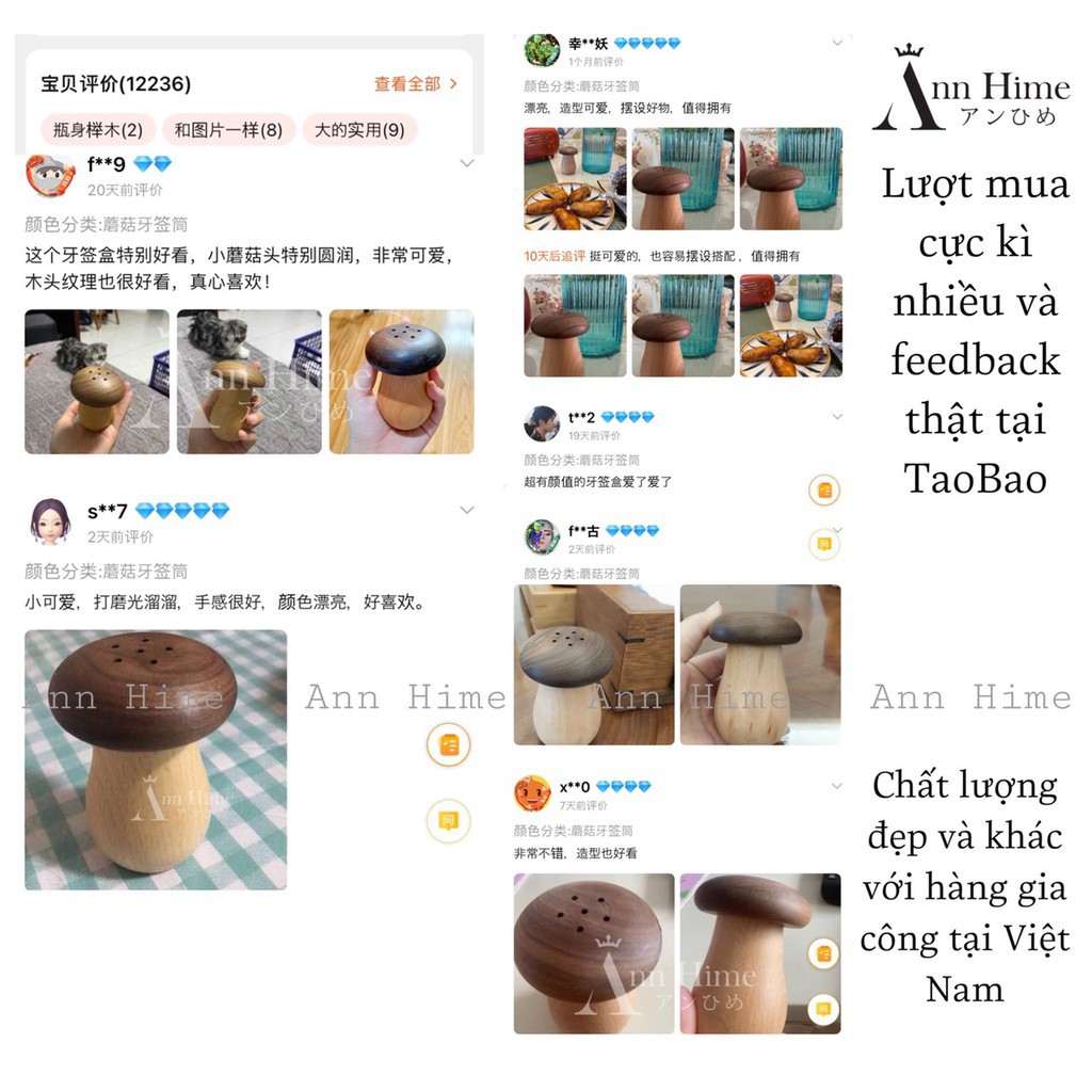 Hộp đựng tăm, hũ đựng tăm gỗ óc chó hình cây nấm cao cấp nhập khẩu