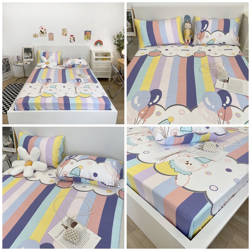 Bộ Ga Chun Vỏ Gối HOMIES Bedding &amp; Décor Nhập Khẩu Chất Cotton Poly Không Bai Xù (Bo Chun Theo Yêu