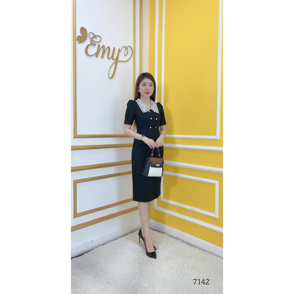 Đầm EMY EM7142 Body Đen Cổ Phối