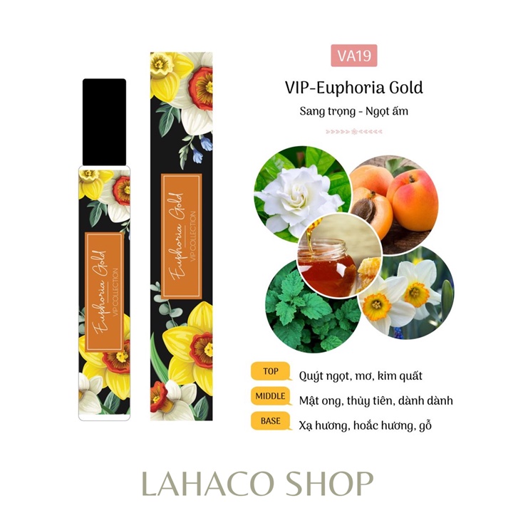 Tinh dầu nước hoa nữ chính hãng giá rẻ thơm lâu mini Euphoria Gold dầu thơm Pháp Lahaco Shop