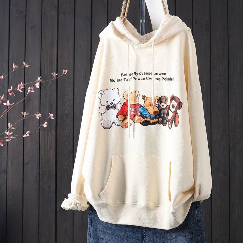 Áo hoodie nữ in gấu bông cube, mẫu áo khoác nỉ có mũ chống lạnh thời trang thu đông dành cho bé gái