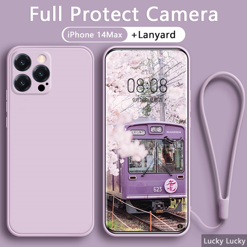 Ốp lưng iPhone 14 14Pro 14ProMax 14Plus Silicone lỏng có nắp đậy đầy đủ máy ảnh Nắp đậy miễn phí Dây buộc Dây đeo chống sốc Ốp lưng iphone 14 pro max Ốp lưng iphone 14 plus