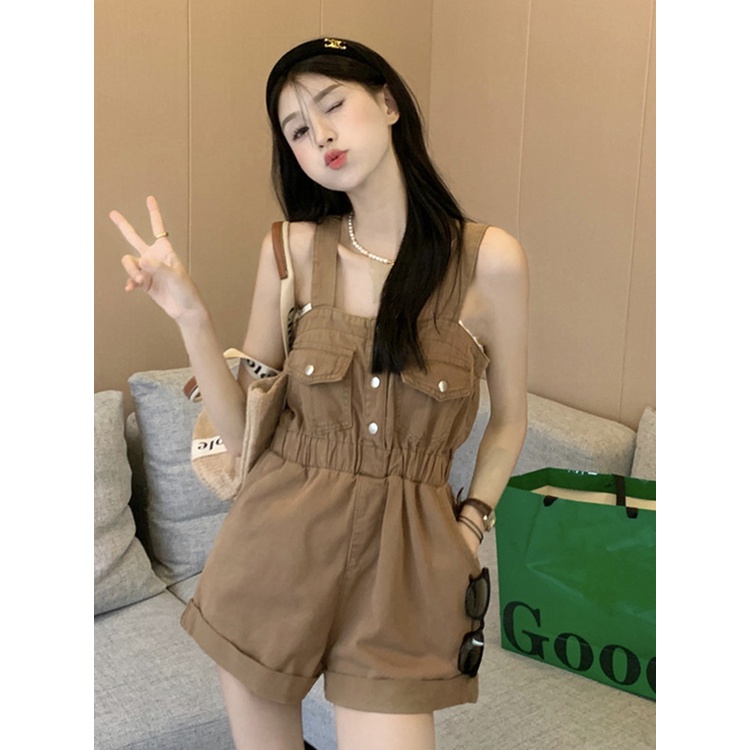 Quần yếm denim ZHELIHANGFEI lưng cao ống rộng thời trang cá tính trẻ trung cho nữ