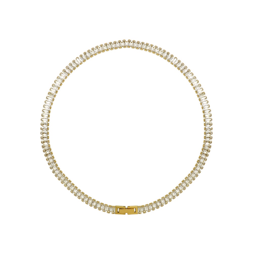 Dây chuyền thép titan mạ vàng 18K đính đá zircon toàn diện phong cách Pháp sang trọng cho nữ
