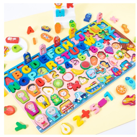 Bộ Đồ Chơi Giáo Cụ Montessori, Xếp Hình Nhiều Chi Tiết Bằng Gỗ Màu Sắc Kèm Trò Chơi Câu Cá Đa Năng Cho Bé