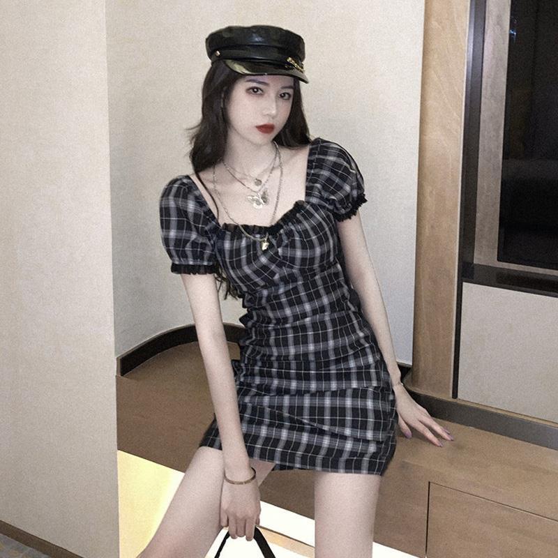 IELGY Đầm Dáng Chữ A Tay Phồng Họa Tiết Kẻ Sọc Phong Cách Hepburn Cổ Điển Thời Trang Mùa Hè Hàn Quốc Dành Cho Bạn Nữ
