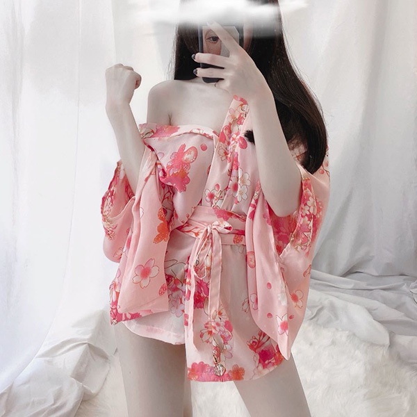 Cosplay Kimono Nhật Bản sexy áo choàng ngủ nữ voan hoa anh đào đáng yêu BIKI HOUSE N742 - TPHCM - Ship Hỏa Tốc