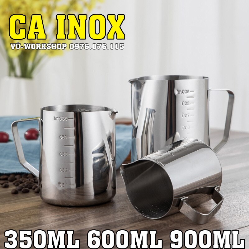 Ca Inox đánh sữa  nấu sáp nến, nấu đất sáp, pha cafe - 350ml, 600ml và 900ml
