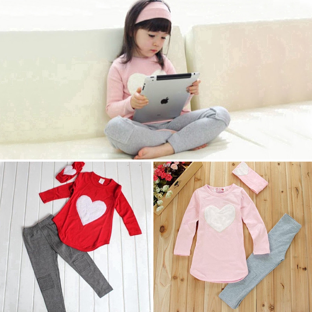 Set đồ bộ dài tay và băng đô dễ thương cho bé gái