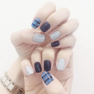 Miếng dán móng tay , họa tiết kẻ mắt , Màu Xanh Dương