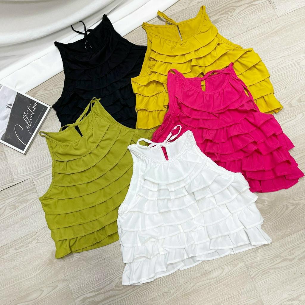 Áo Kiểu Nữ Croptop Cổ Yếm Nhiều Tầng Xinh Xắn