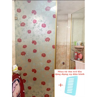 Giấy dán kính mờ khổ 90cm dài đặt theo số lượng x1m mã 9829 hoa hồng to