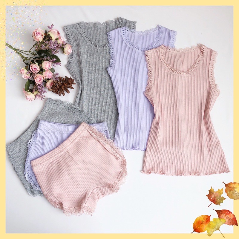 [CHUẨN XUẤT NHẬT] Bộ đồ thun cotton bé gái viền ren mùa hè, chất đẹp co giản 4 chiều