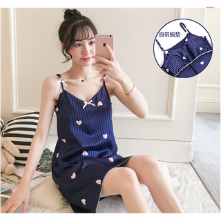 Váy ngủ 2 dây lụa hình tim kèm lót ngực
