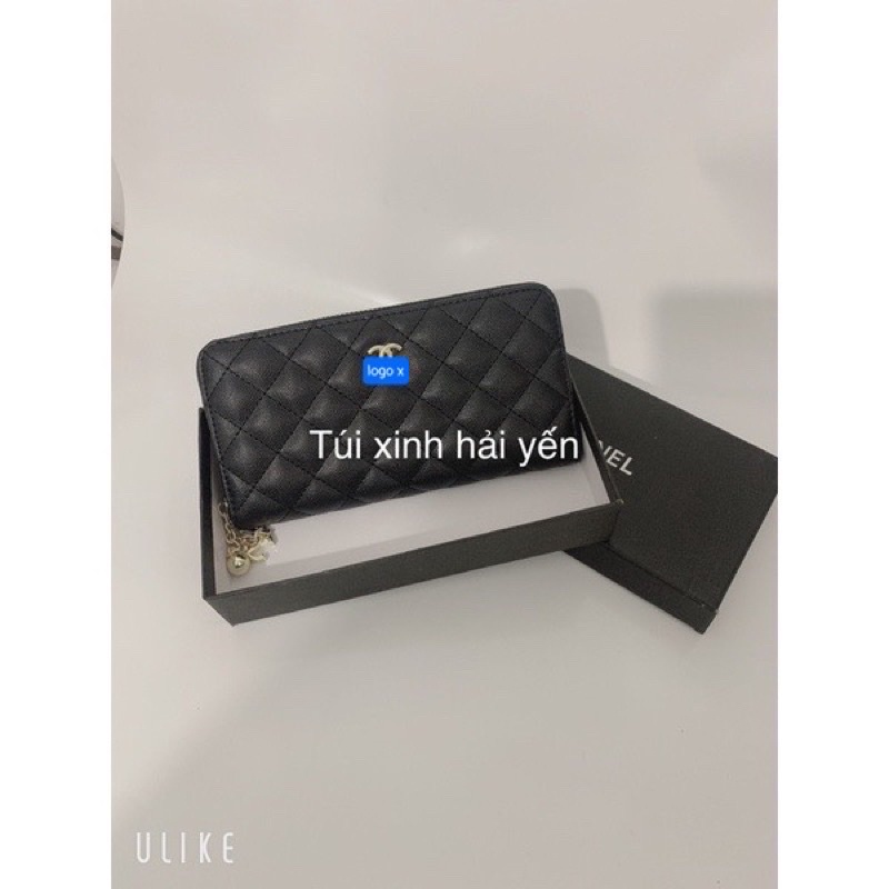 ví dài cầm tay trần trám nhỏ logo x khoá kéo quả chuông siêu xinh hàng full hộp