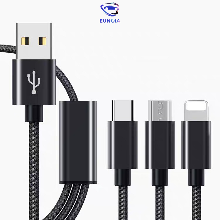 Dây Cáp Sạc Cao Cấp OEM 3 Đầu 3M Bọc Dù Chống Gẫy Gập, Siêu Dài, Tiện Lợi Phù Hợp Mọi Thiết Bị