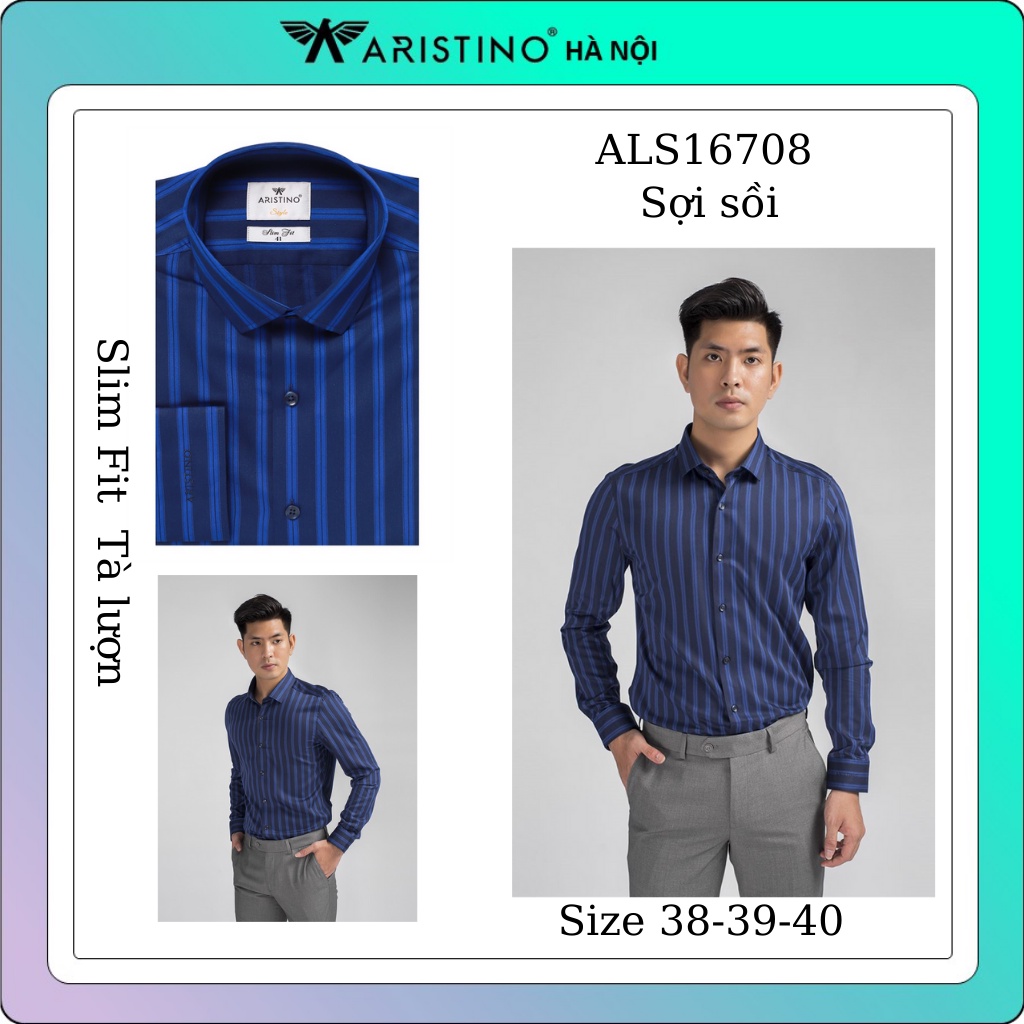 Áo sơ mi nam dài tay Aristino họa tiết sọc tinh tế  sợi sồi tà lượn rom slim  ALS16708