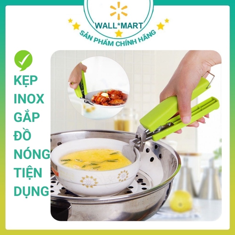 Kẹp inox gắp đồ thức ăn chống nóng tay cầm nhựa xanh - Dụng cụ gắp Inox có lò xo WALLMART WM103