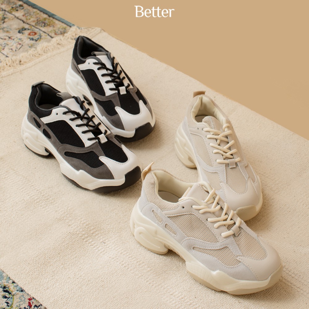 Sneaker nữ đế cao siêu nhẹ hai màu be, trắng đen 250819003
