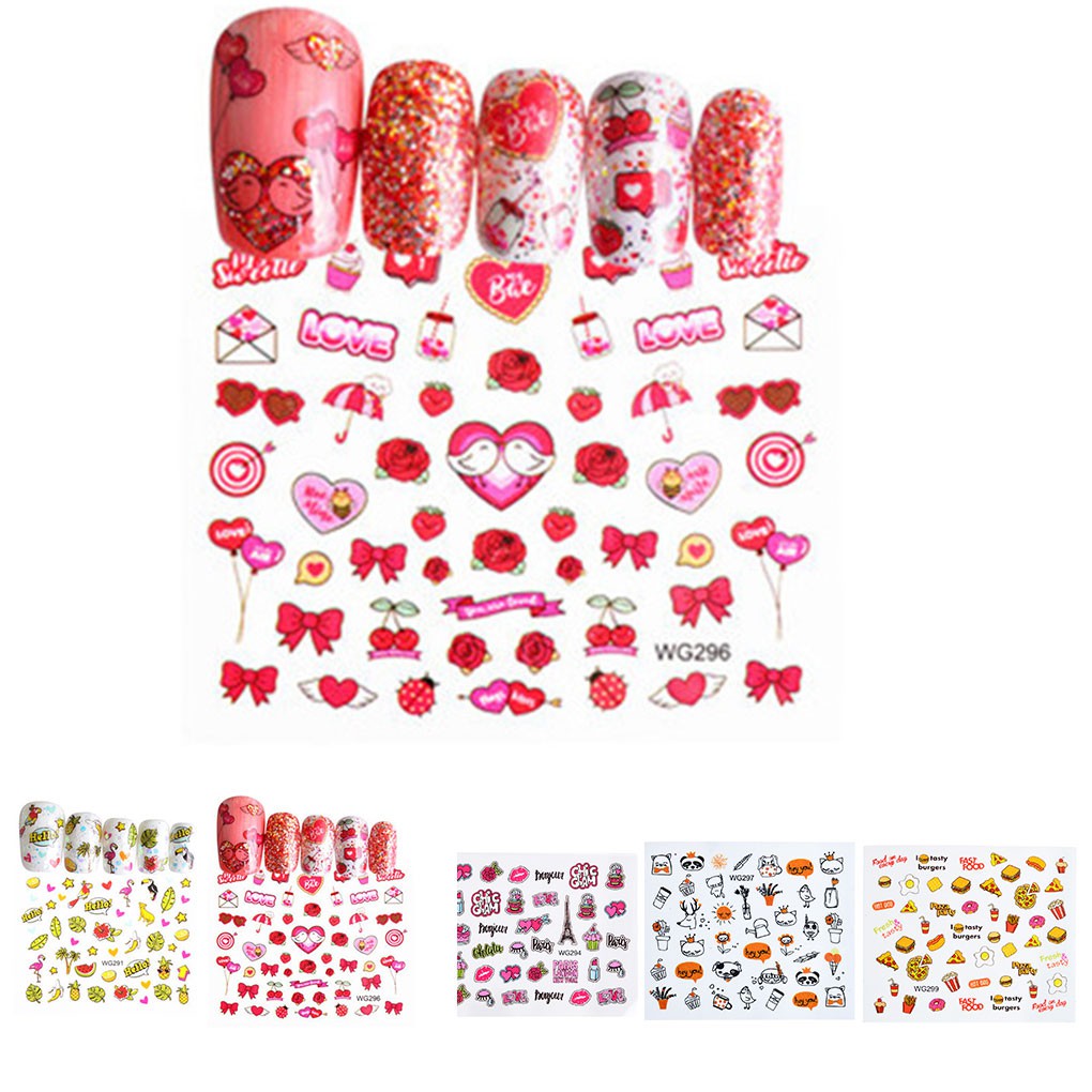 Sticker Trang Trí Móng Nghệ Thuật Họa Tiết Hình Hoa / Trái Tim Xinh Xắn