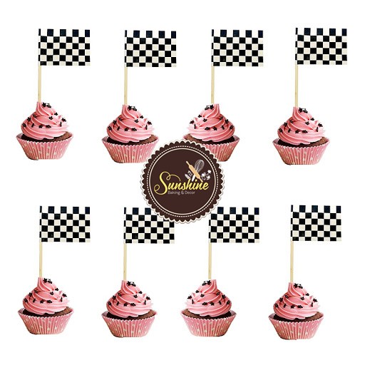 25 Lá Cờ Đua Xe Trang Trí Bánh Kem Sinh Nhật Cắm Bánh Topper Cake